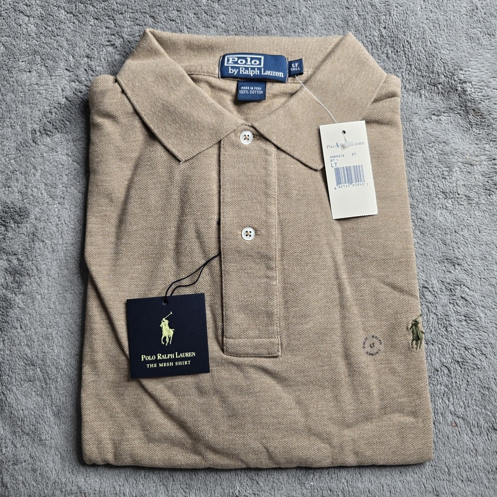 NWT Polo Ralph Lauren Mesh Polo Shirt Mens Large Tall Camel Brown S/S Green Pony